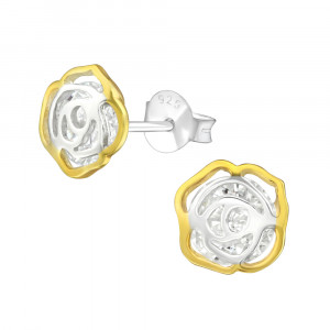 Cercei din argint placat partial cu aur galben 18K model floare cu zirconii DiAmanti DIA37584 (Argint 925‰ 0,8 g.)